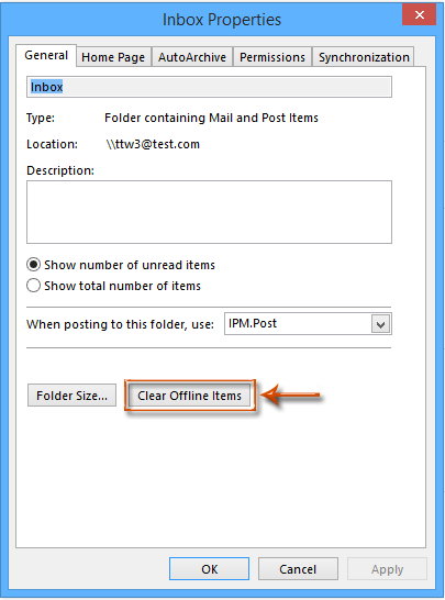 clearing offline items in outlook