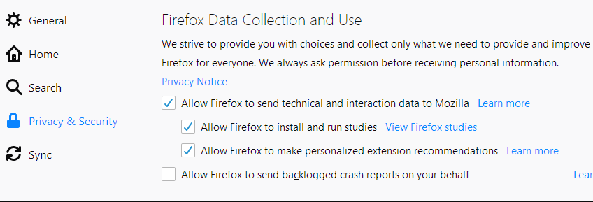 firefox data collection
