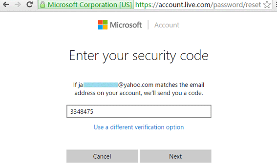 security code click next